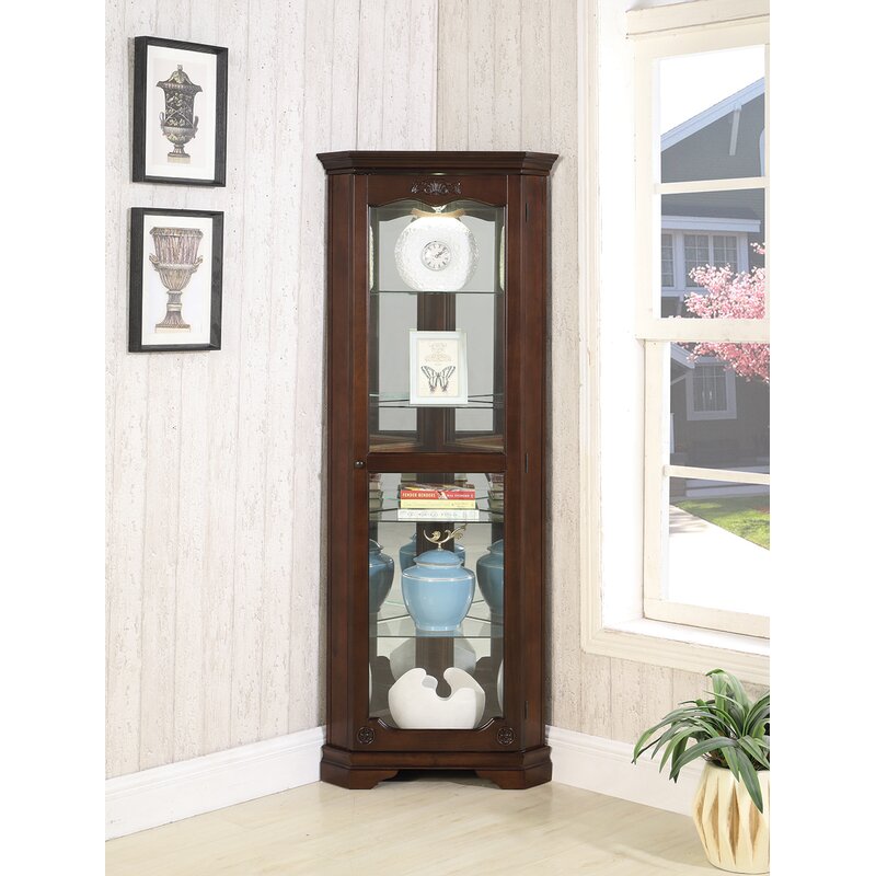 Corner Curio Cabinet Wood 2 Door Shaker Style Solid Wood Corner Hutch